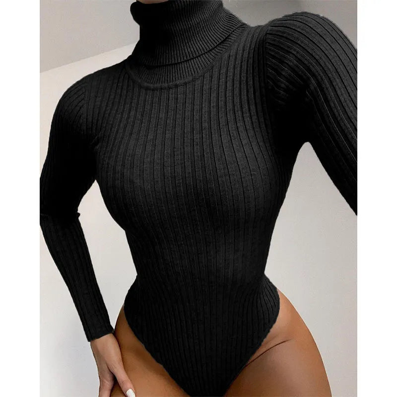 Turtleneck Bodysuit Ribbed Top