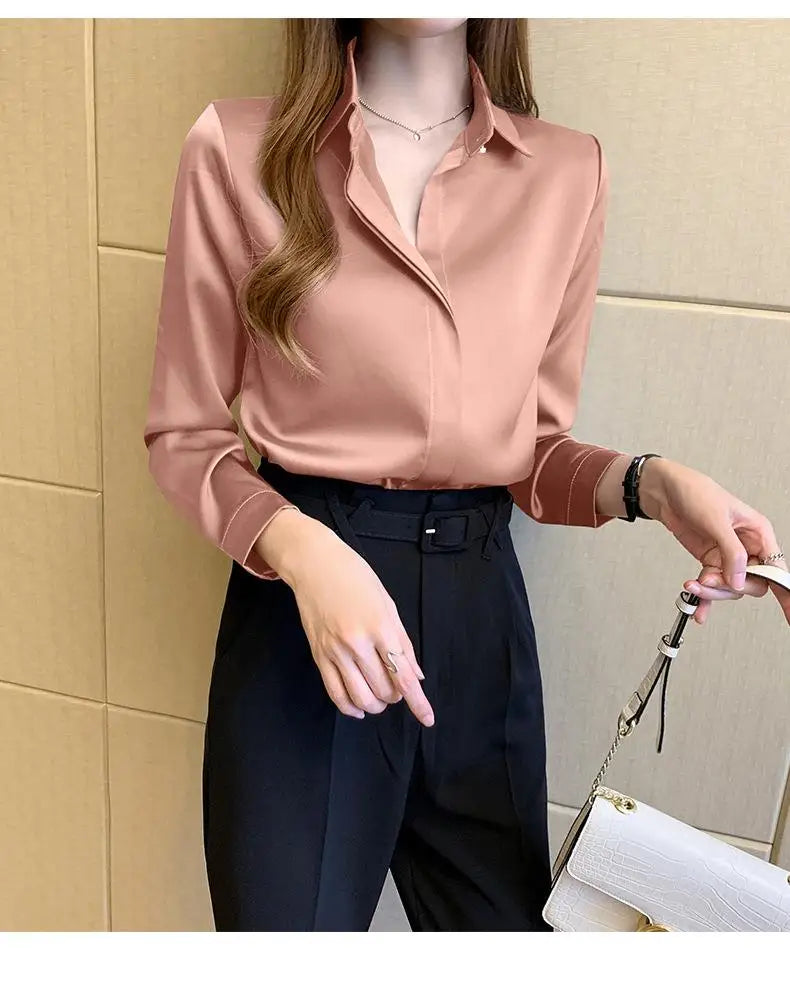 Satin Long Sleeve Woman Blouse