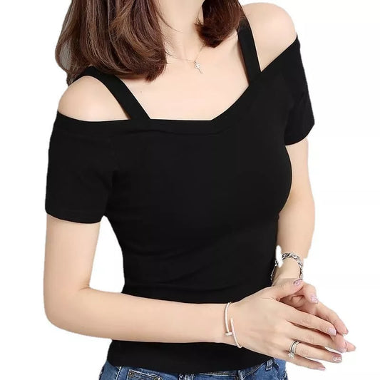 Off-Shoulder V-neck Tshirt Woman Top