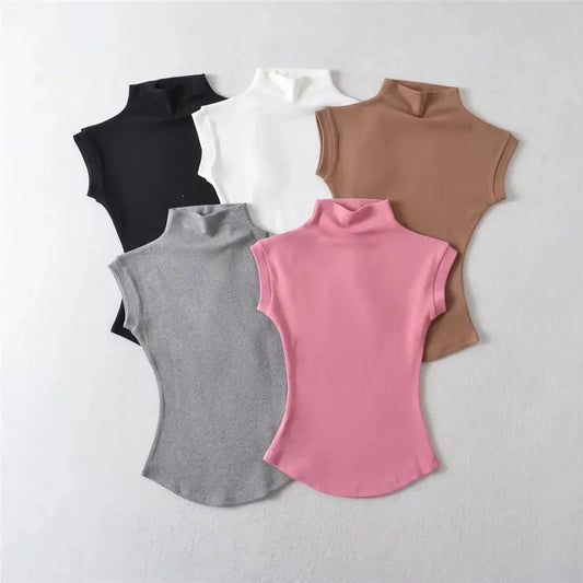 Turtleneck Sleeveless T-Shirts