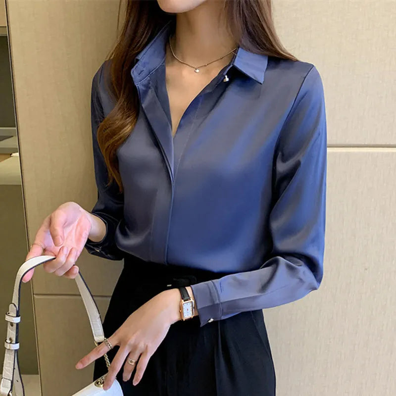 Satin Long Sleeve Woman Blouse