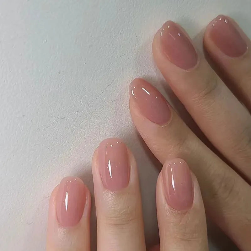 24Pcs Nude Pink Short Round Head False Nails