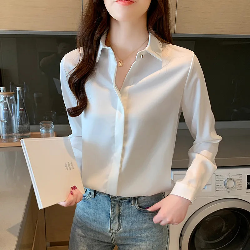 Satin Blouse Long Sleeve Ladies Tops