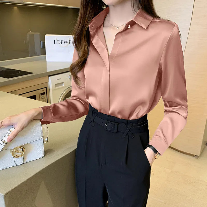 Satin Long Sleeve Woman Blouse