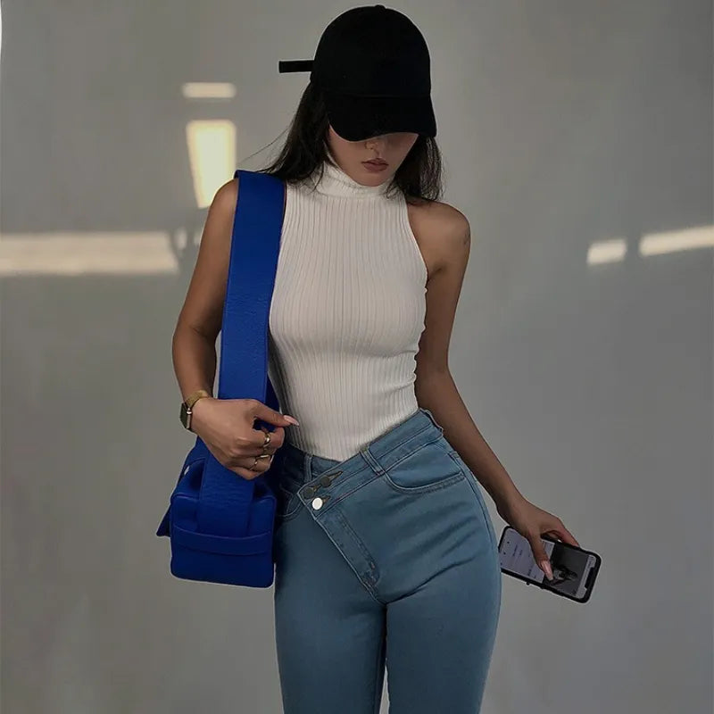 Sexy Knit Tank Top Turtleneck Crop Tops Women