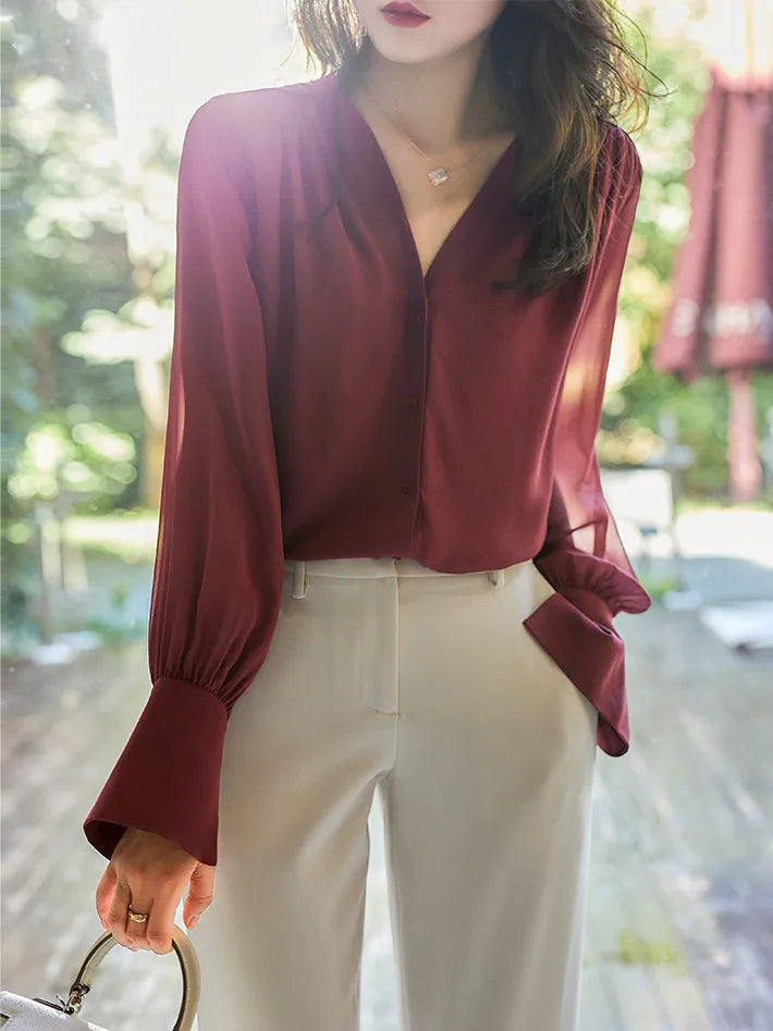 Elegant Chiffon Long Sleeve Blouse Tops