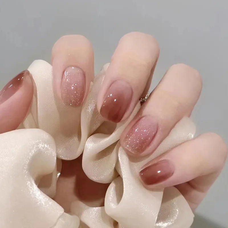 24Pcs Nude Pink Short Round Head False Nails