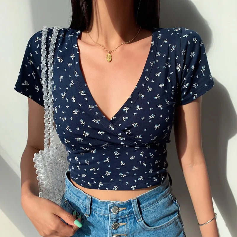 Vintage Floral V-neck Crop Top