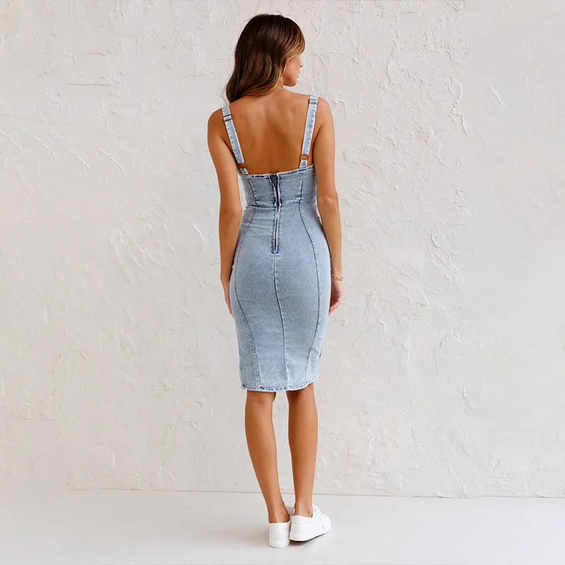 Sexy Backless Casual Split Denim Dress