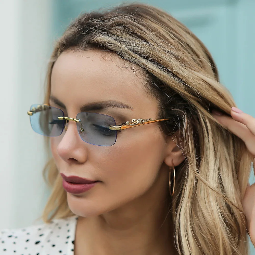 Rimless Rectangle Vintage Metal Sunglasses