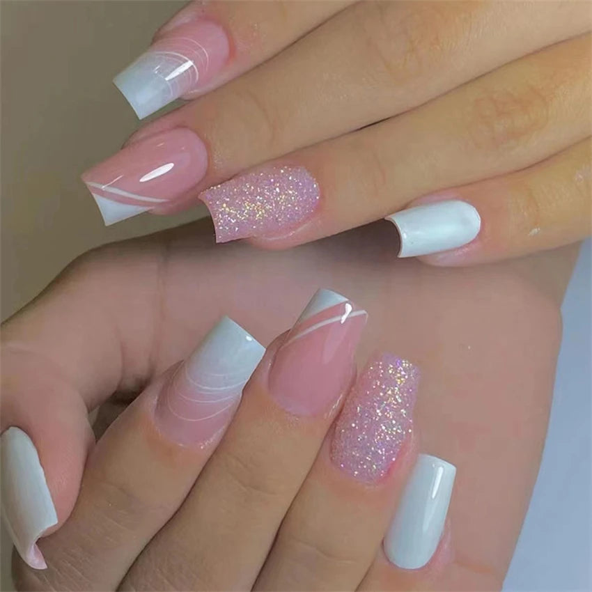 24Pcs Acrylic Artificial French Nails