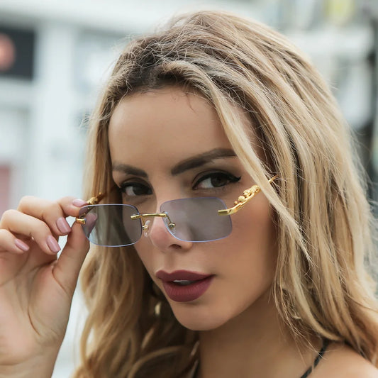 Rimless Rectangle Vintage Metal Sunglasses