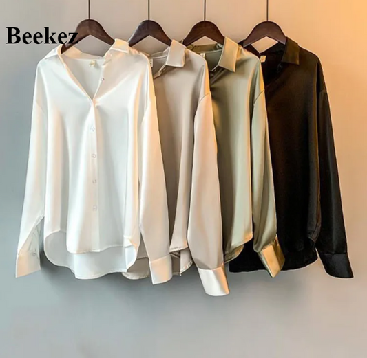 Casual Satin Long Sleeve Women Shirt